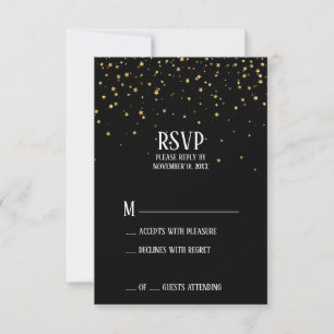 Gold Confetti on Black RSVP Card