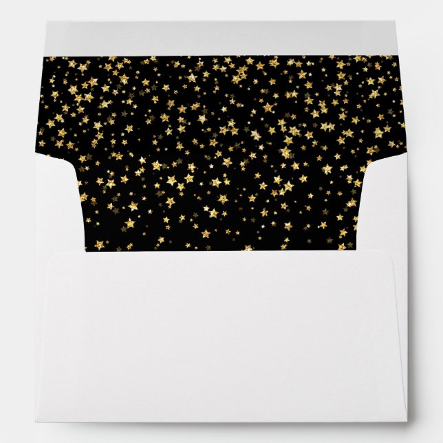 Gold Confetti on Black Wedding Invitation Envelope (Back (Bottom))