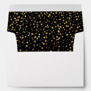 Gold Confetti on Black Wedding Invitation Envelope