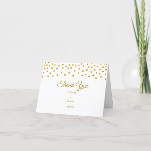 Gold Confetti on Black  White Wedding Thank You Card