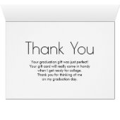 Gold Confetti on Black with Graduation Cap Thanks (Inside Horizontal (Bottom))