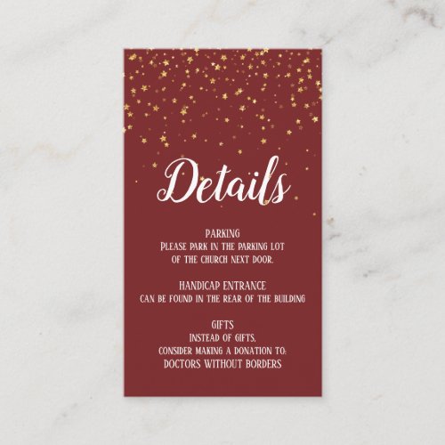 Gold Confetti on Burgundy Details Insert Card