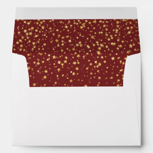 Gold Confetti on Burgundy Retirement Invitation Envelope