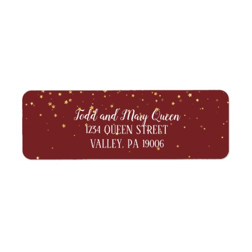 Gold Confetti on Burgundy Return Address Labels