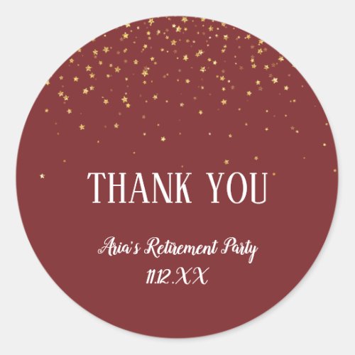 Gold Confetti on Burgundy Thank You Favor Classic Round Sticker