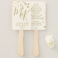 Gold Confetti on Ecru Wedding Program Hand Fans