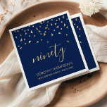 Gold Confetti on Navy Blue 90th Birthday Party Napkins<br><div class="desc">Help them celebrate their 90th birthday in style with this simple but elegant design, featuring faux gold triangular confetti sifting down on the word "ninety" in stylish gold handwriting font on a navy blue background. Personalize it with the name of the honoree in gold sans serif font, along with the...</div>