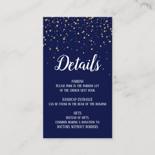 Gold Confetti on Navy Blue Details Insert Card