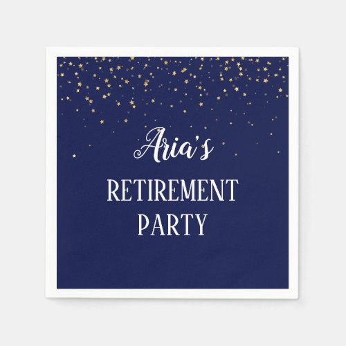 Gold Confetti on Navy Blue Party Napkins