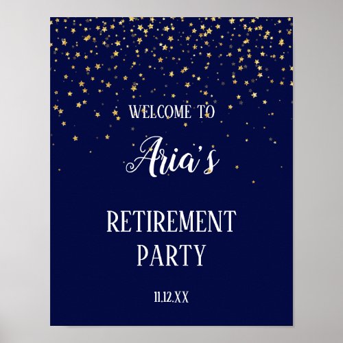 Gold Confetti on Navy Retirement Party Welcome Poster