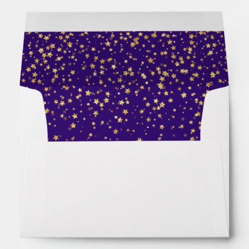 Gold Confetti on Purple Retirement Invitation Envelope
