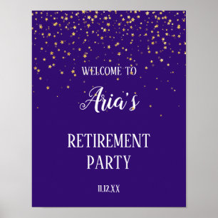 Gold Confetti on Purple Retirement Party Welcome Poster