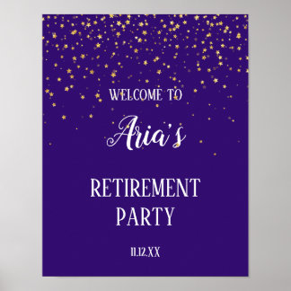 Gold Confetti on Purple Retirement Party Welcome Poster