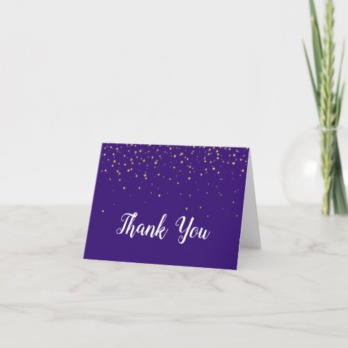 Gold Confetti on Purple Thank You Card