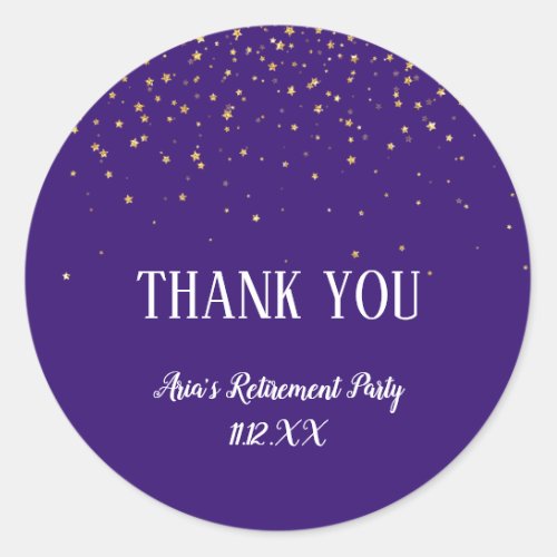 Gold Confetti on Purple Thank You Favor Classic Round Sticker