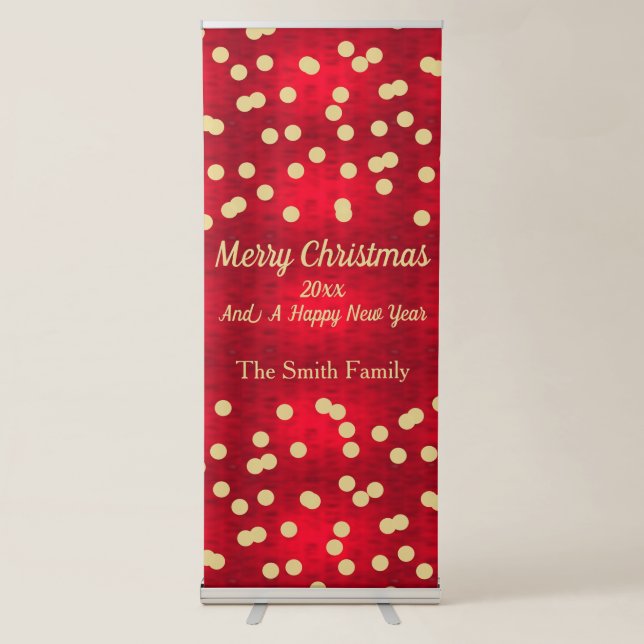 Gold Confetti on Red Christmas Pattern Retractable Banner (Front)