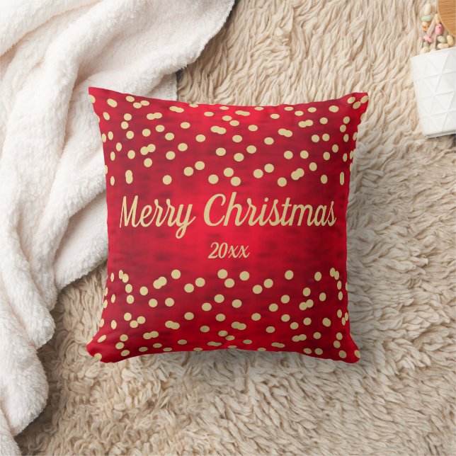 Gold Confetti on Red Christmas Pattern Throw Pillow (Blanket)