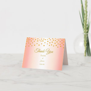 Gold Confetti on Rose Gold Wedding Letterpress Thank You Card