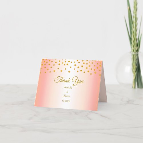 Gold Confetti on Rose Gold Wedding Thank You Card