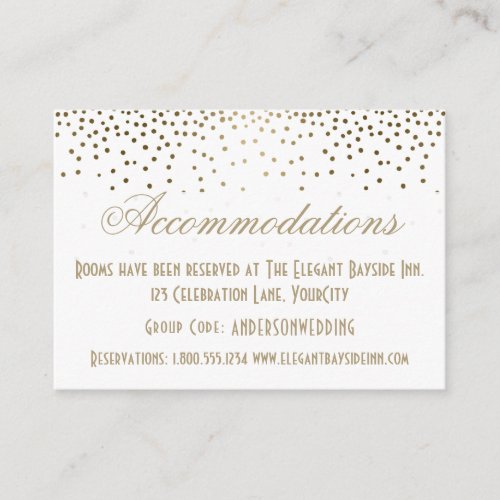 Gold Confetti on White Wedding Accommodation Cards