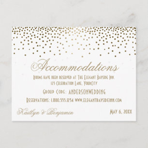 Gold Confetti on White Wedding Accommodation Pos Postcard