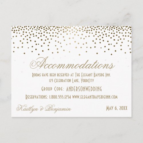 Gold Confetti on White Wedding Accommodation Pos Postcard