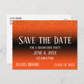 Gold Confetti Orange Graduation Save the Date Postcard (Front/Back)