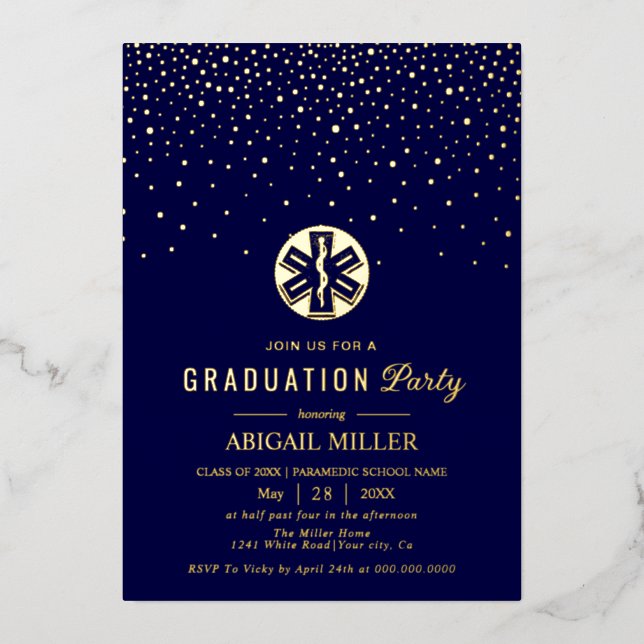 Gold confetti paramedic Class Of 2026 graduation Foil Invitation (Front)