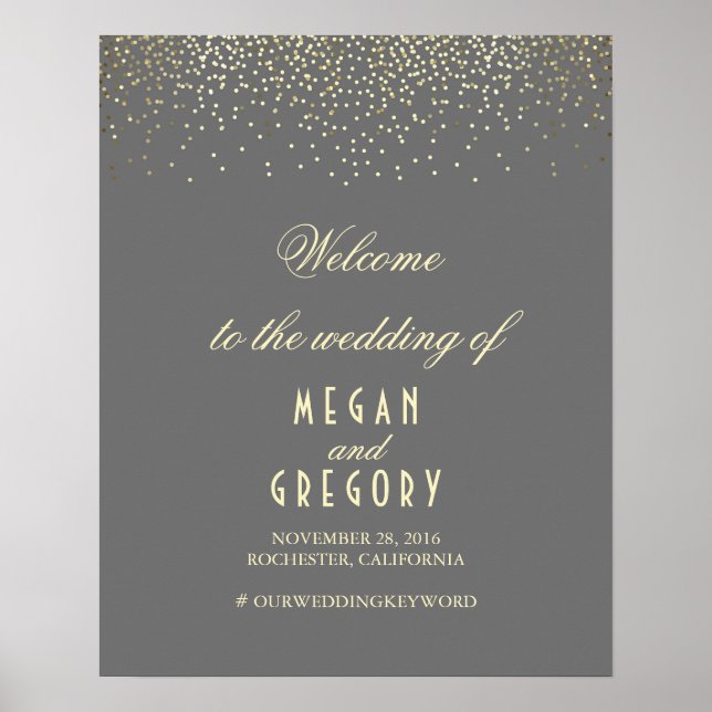 Gold Confetti Particles Wedding Welcome Sign (Front)