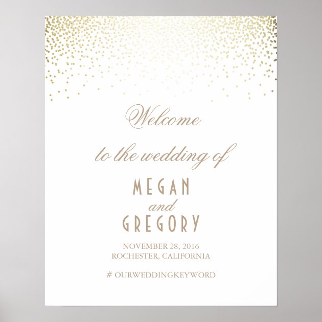 Gold Confetti Particles White Wedding Welcome Sign Poster
