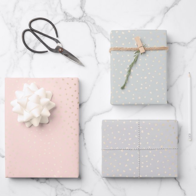 Gold Confetti/Pastel Pink, Green & Gray Background Wrapping Paper Sheets (Front)