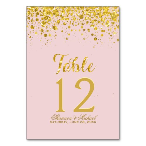 Gold Confetti  Pastel Pink Table Card