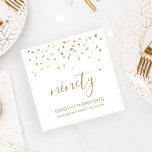 Gold Confetti Personalized 90th Birthday Party Napkins<br><div class="desc">Help them celebrate their 90th birthday in style with this simple but elegant design, featuring faux gold triangular confetti sifting down on the word "ninety" in stylish gold handwriting font. Personalize it with the name of the honoree in gold sans serif font, along with the occasion and date below in...</div>
