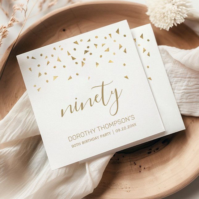 Gold Confetti Personalized 90th Birthday Party Napkins (Creator Uploaded)