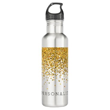 Gold Confetti Personalized Water Bottle