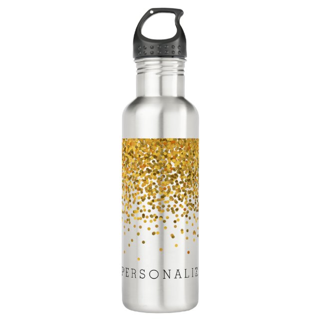 Gold Confetti Personalized Water Bottle (Front)