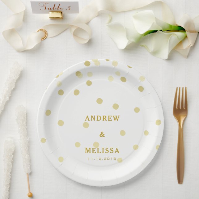 Gold Confetti  | Personalized Wedding Paper Plate (Wedding)