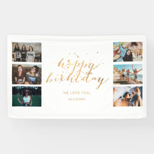 Gold Confetti Photo Collage Birthday Party Banner