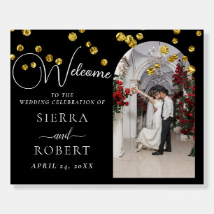 Gold Confetti Photo Wedding Welcome Sign