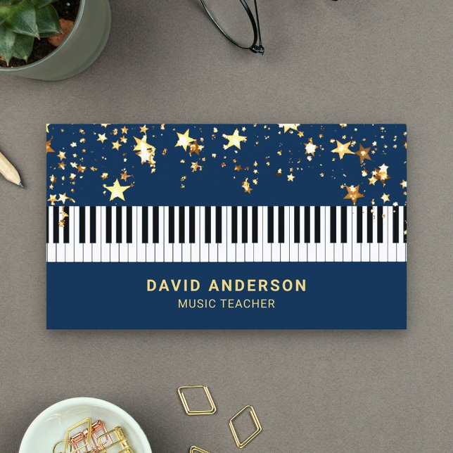 Gold Confetti Piano Keyboard Musician Pianist Business Card (Creator Uploaded)