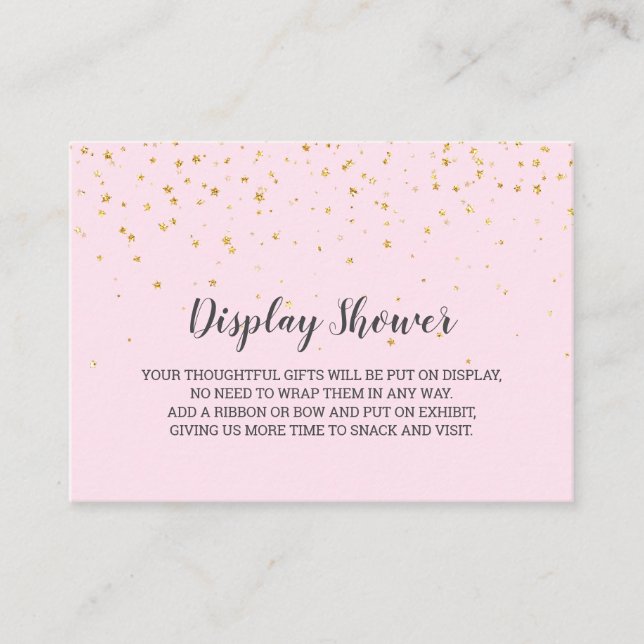 Gold Confetti Pink Baby Display Shower Enclosure Card (Front)