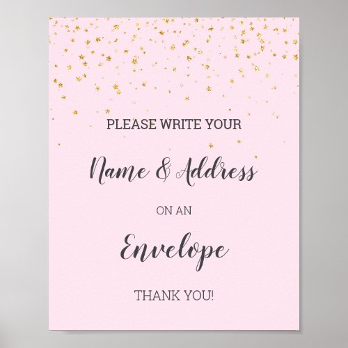 Gold Confetti Pink Baby Shower Address Envelope Poster