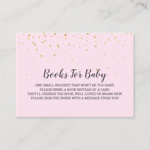 Gold Confetti Pink Baby Shower Book Request Enclosure Card