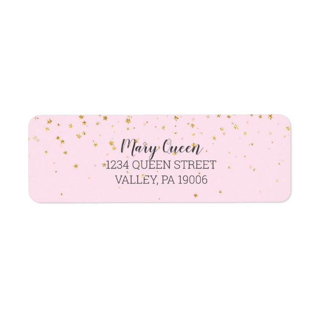 Gold Confetti Pink Baby Shower Return Address Label (Front)