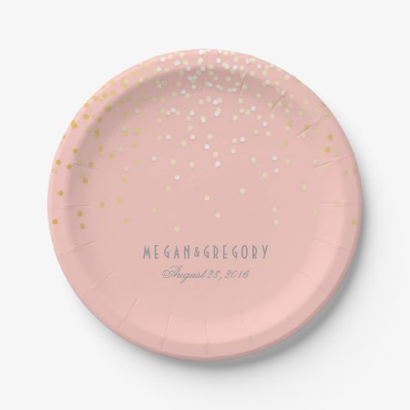 Gold Confetti Pink Blush Elegant Glamour Wedding Paper Plates