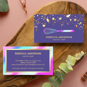Gold Confetti Pink Purple Whisk Pastry Chef Bakery Business Card