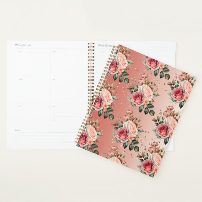 Gold Confetti Pink Roses Floral Planner (Display)
