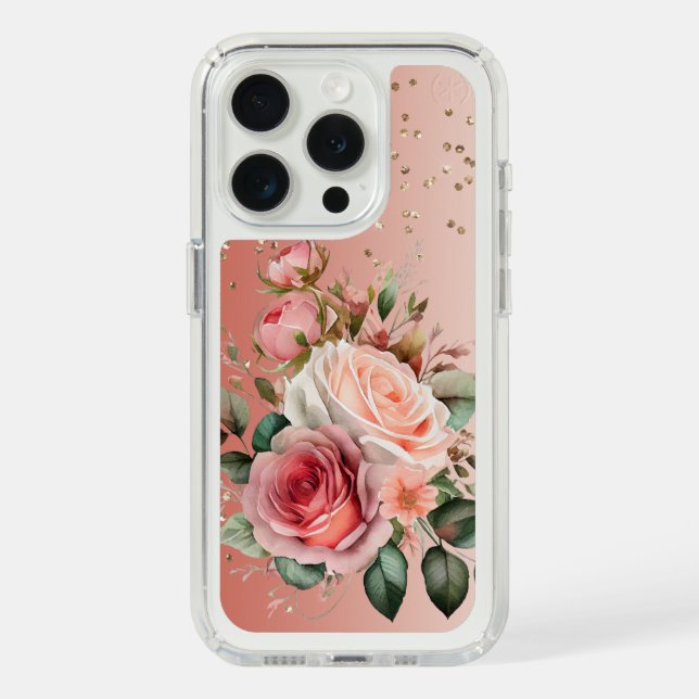 Gold Confetti Pink Roses Floral Speck iPhone Case (Front (White Titanium))