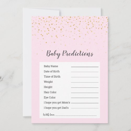 Gold Confetti Pink Shower Baby Predictions Game