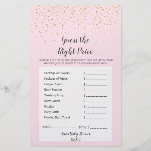 Gold Confetti Pink Shower GuessThe Right Price Flyer